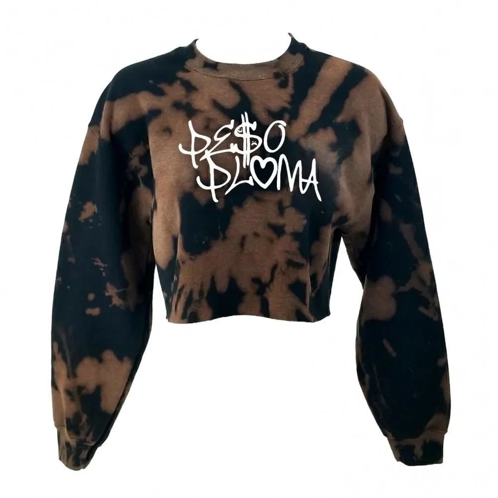 PESO PLUMA Mexican Band Acid Wash Cropped Crop Top Crewneck Sweatshirt Rock Tee